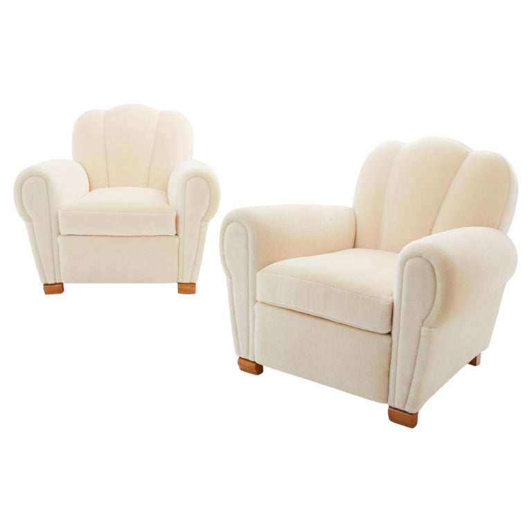Jules Leleu Pair of Club Armchairs in Mohair Velvet, 1940s