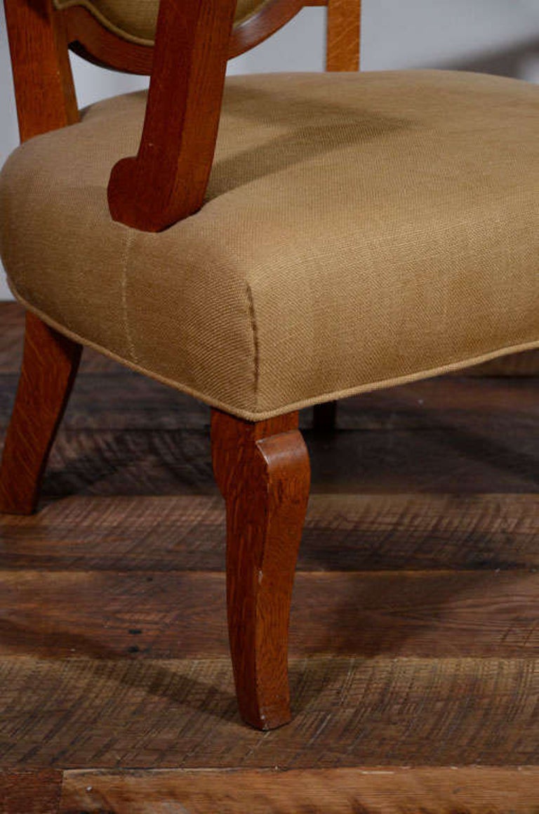 French Jules Leleu, Pair of Oak Armchairs, France, circa 1948 For Sale