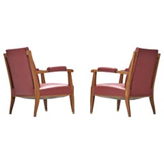 Jules Leleu Pair of Pink Faux Leather Armchairs