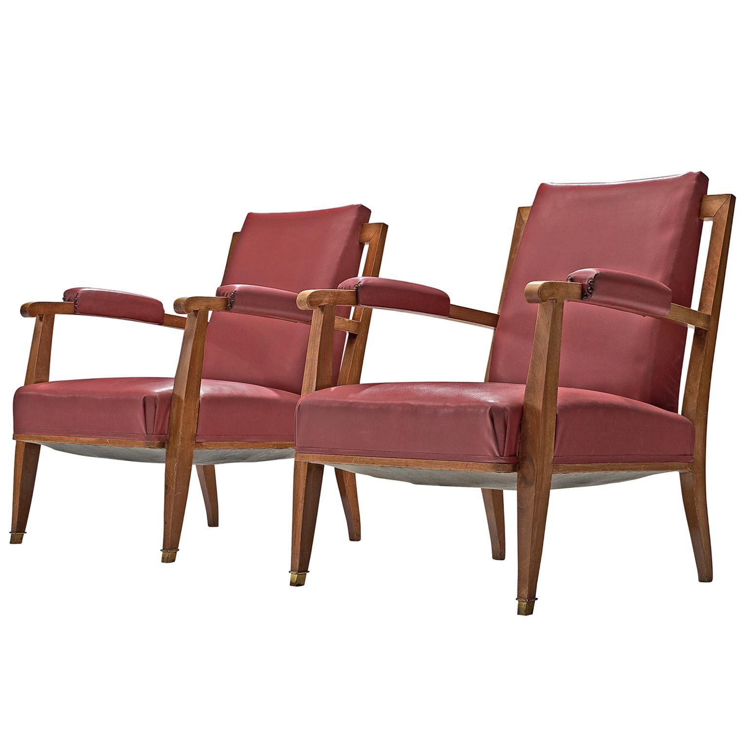 Jules Leleu Pair of Pink Faux Leather Armchairs