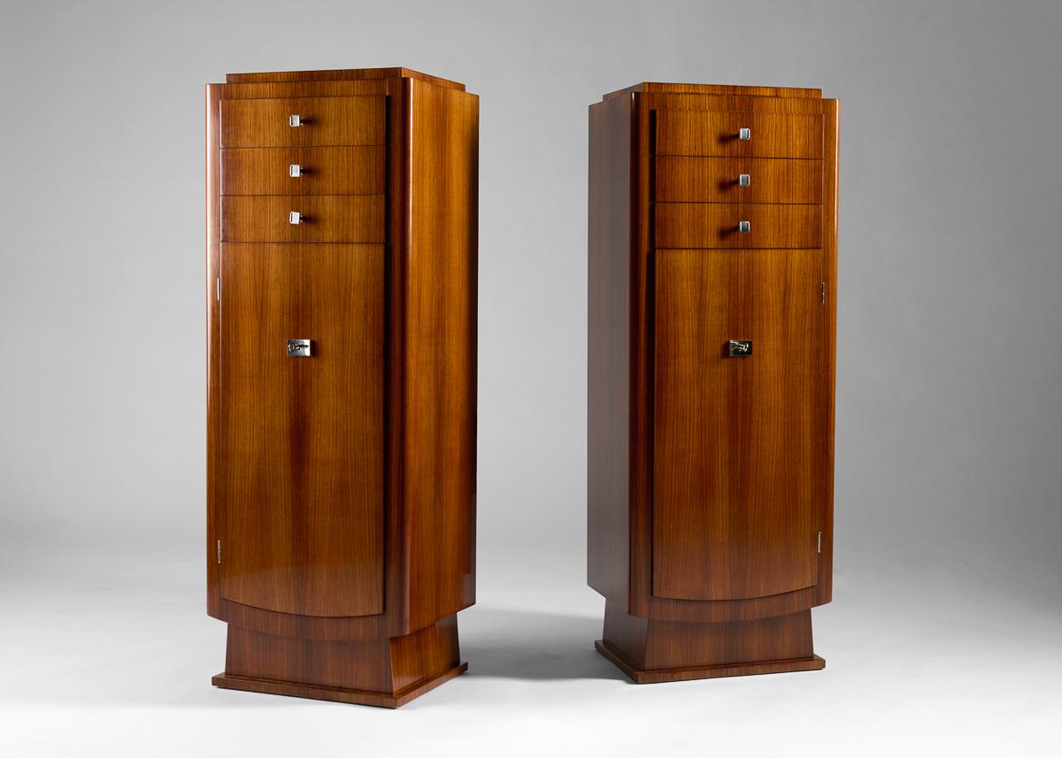 Inizio XX secolo Jules Leleu, Coppia di armadi alti in stile Art Déco, Francia, C.C. 1930 in vendita