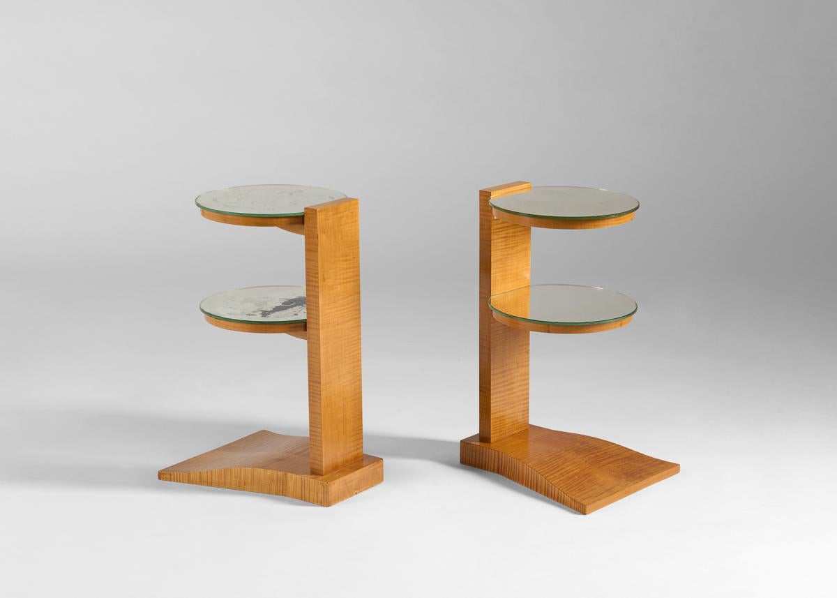 Jules Leleu, Pareja de mesas auxiliares circulares de dos patas, Francia, c. 1933 Art Decó en venta