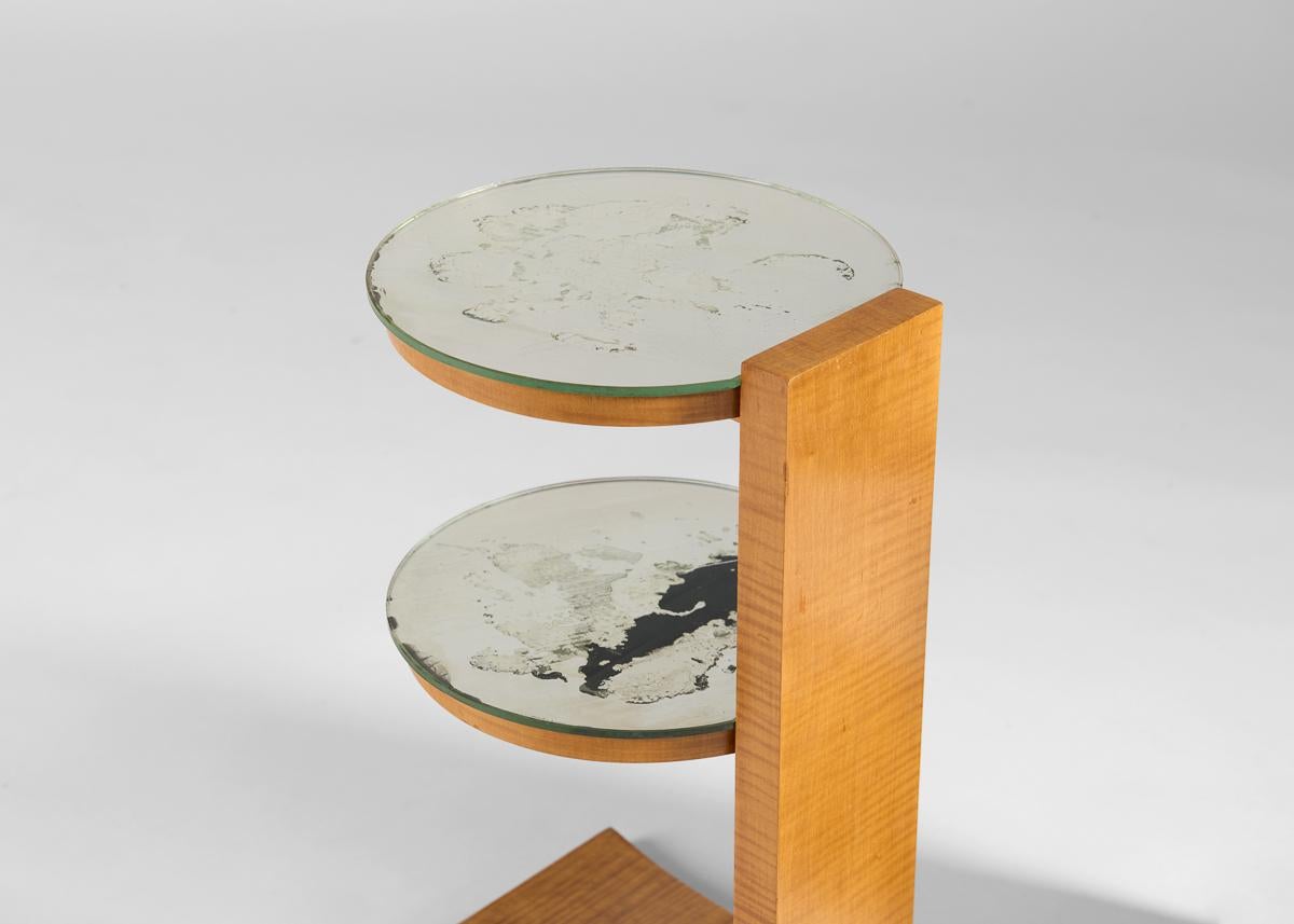 Jules Leleu, Pareja de mesas auxiliares circulares de dos patas, Francia, c. 1933 en Bastante bueno estado para la venta en New York, NY