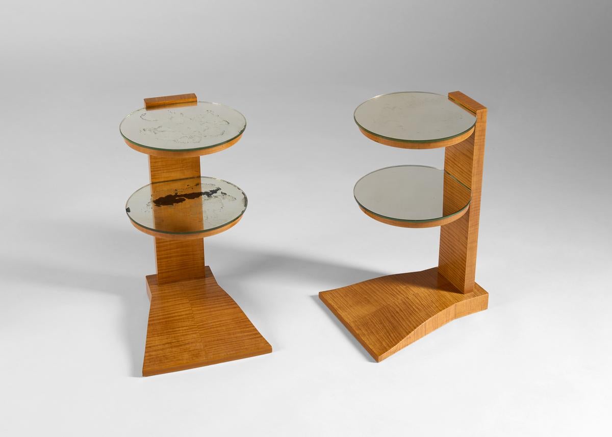 Jules Leleu, Pareja de mesas auxiliares circulares de dos patas, Francia, c. 1933 Espejo en venta