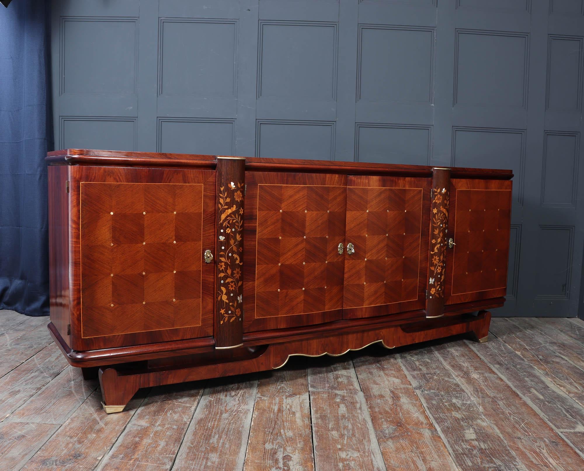Jules Leleu Rosewood & Palmwood Sideboard with Inlay, 1940s For Sale 8