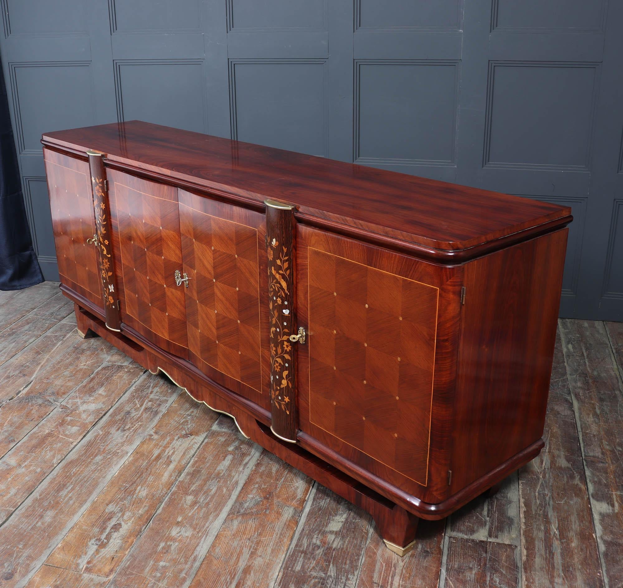 Jules Leleu Rosewood & Palmwood Sideboard with Inlay, 1940s For Sale 10