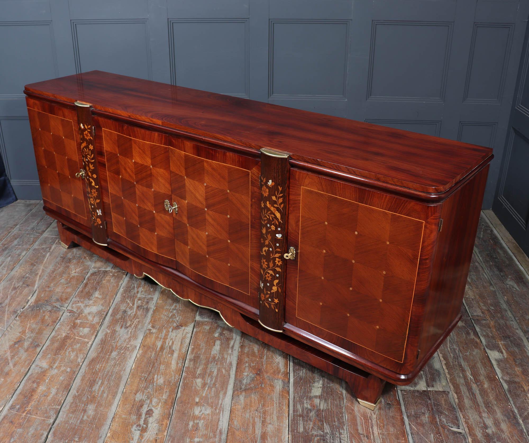 Jules Leleu Rosewood & Palmwood Sideboard with Inlay, 1940s For Sale 12