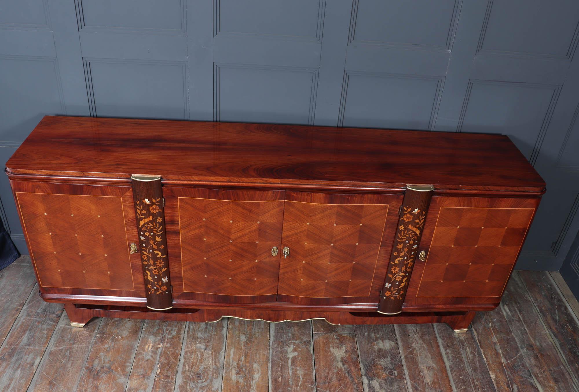 Jules Leleu Rosewood & Palmwood Sideboard with Inlay, 1940s In Good Condition For Sale In Paddock Wood Tonbridge, GB