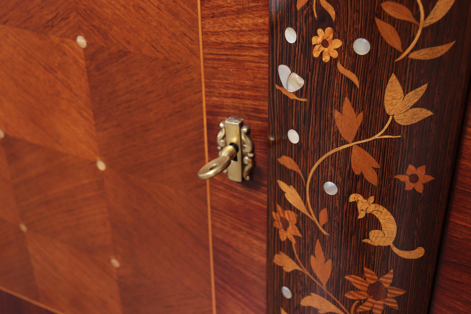 Mid-20th Century Jules Leleu Rosewood & Palmwood Sideboard with Inlay, 1940s For Sale