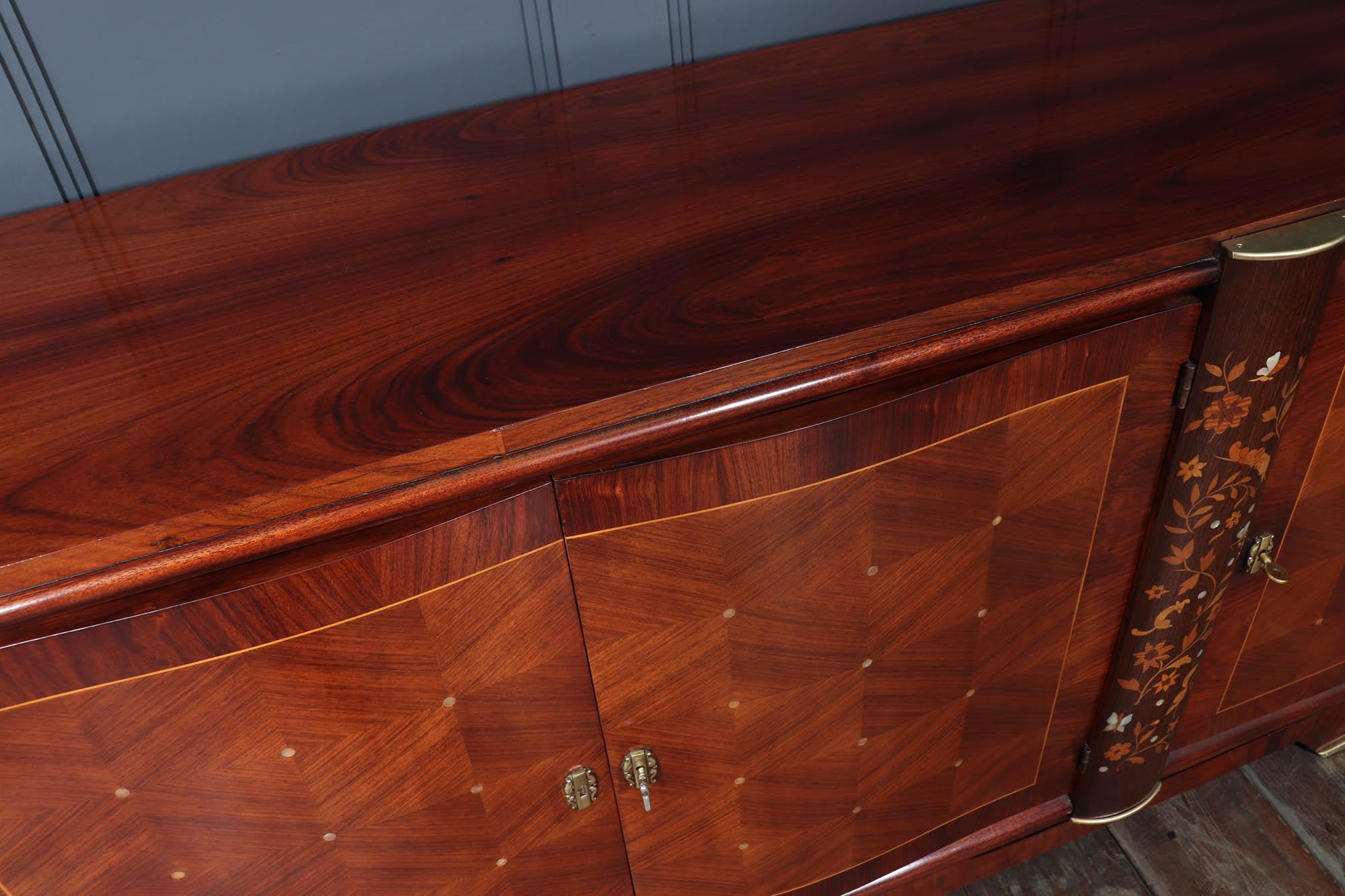 Jules Leleu Rosewood & Palmwood Sideboard with Inlay, 1940s For Sale 3