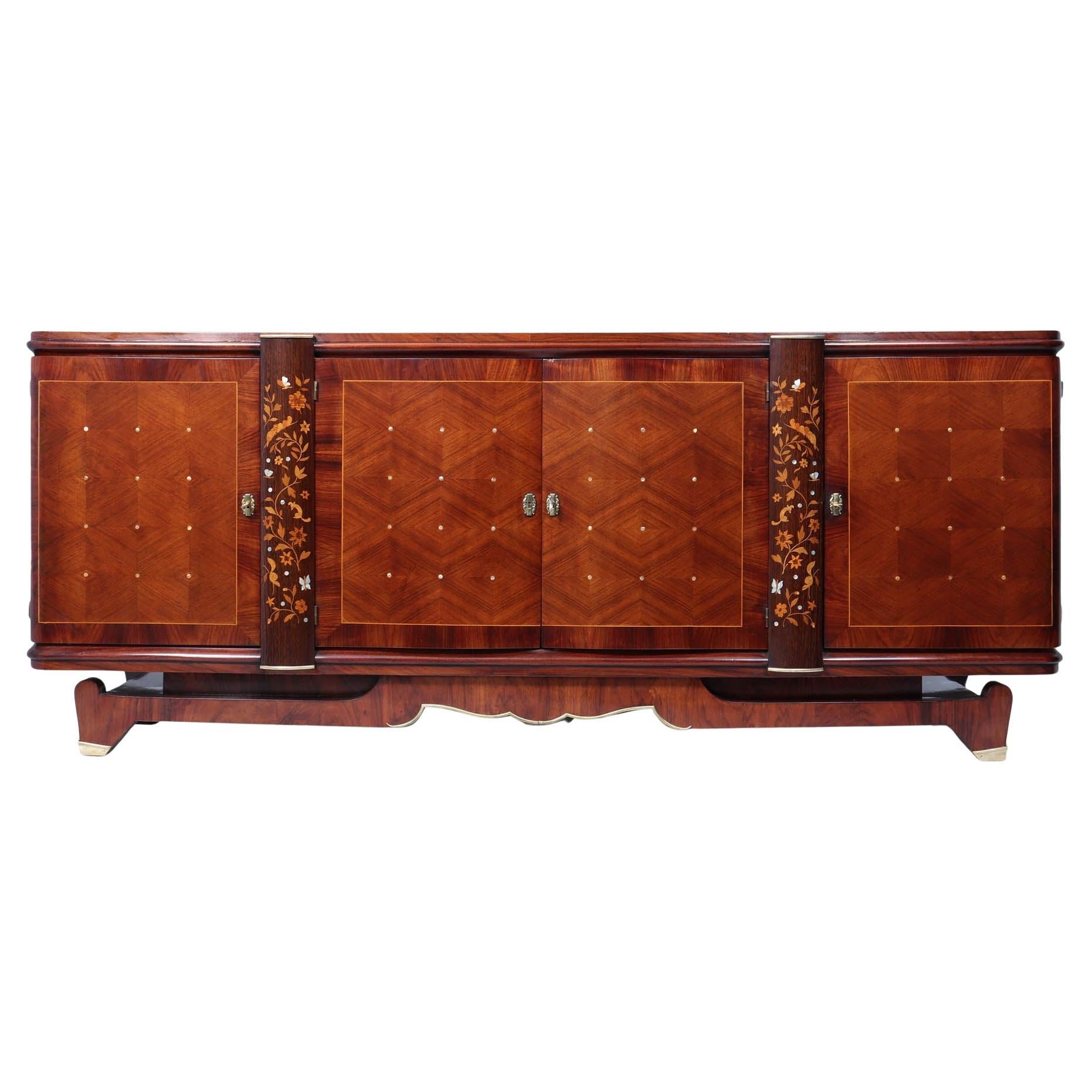 Jules Leleu Rosewood & Palmwood Sideboard with Inlay, 1940s For Sale