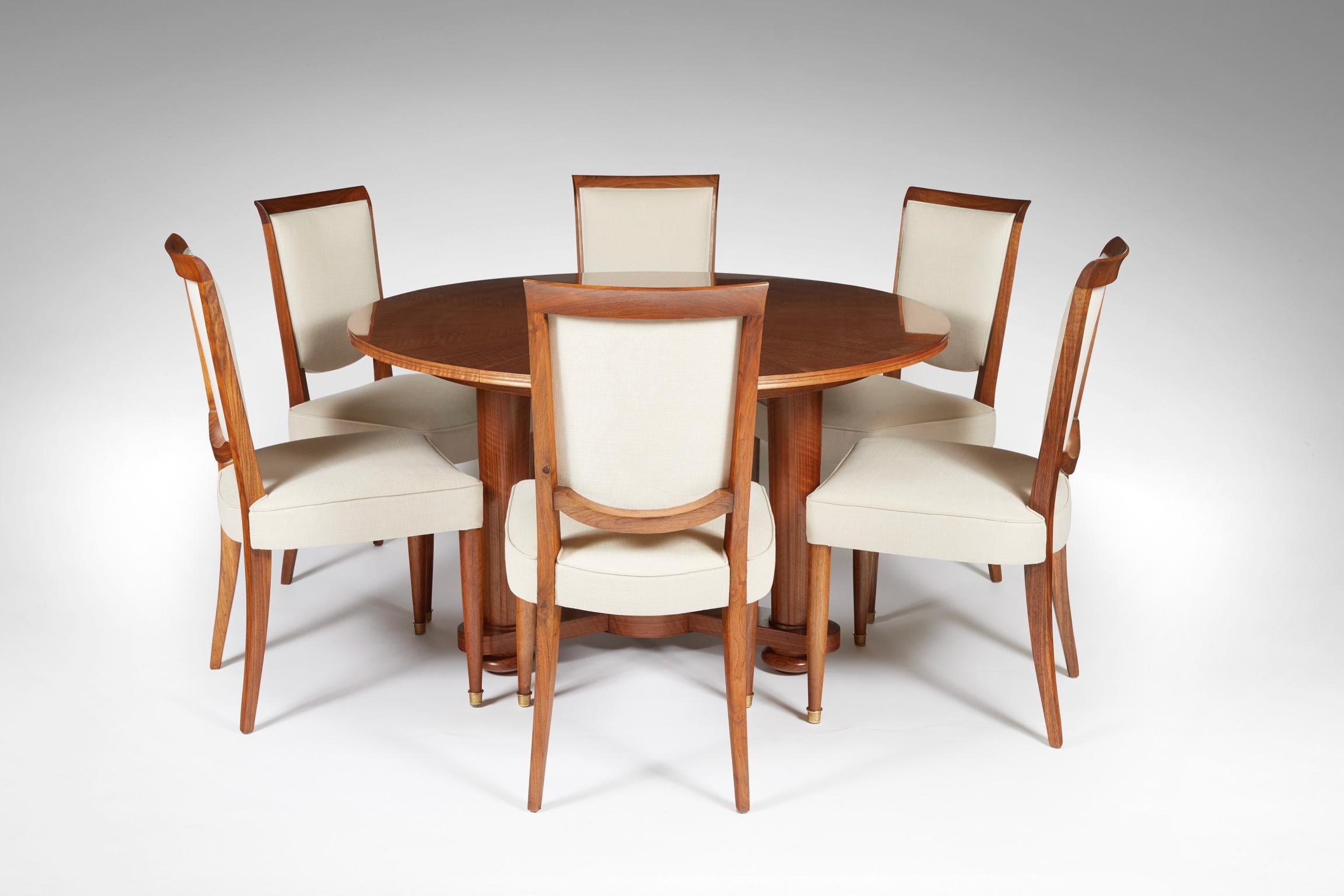 Art Deco Jules Leleu Set of Six Chairs and Two Armchairs, circa 1930