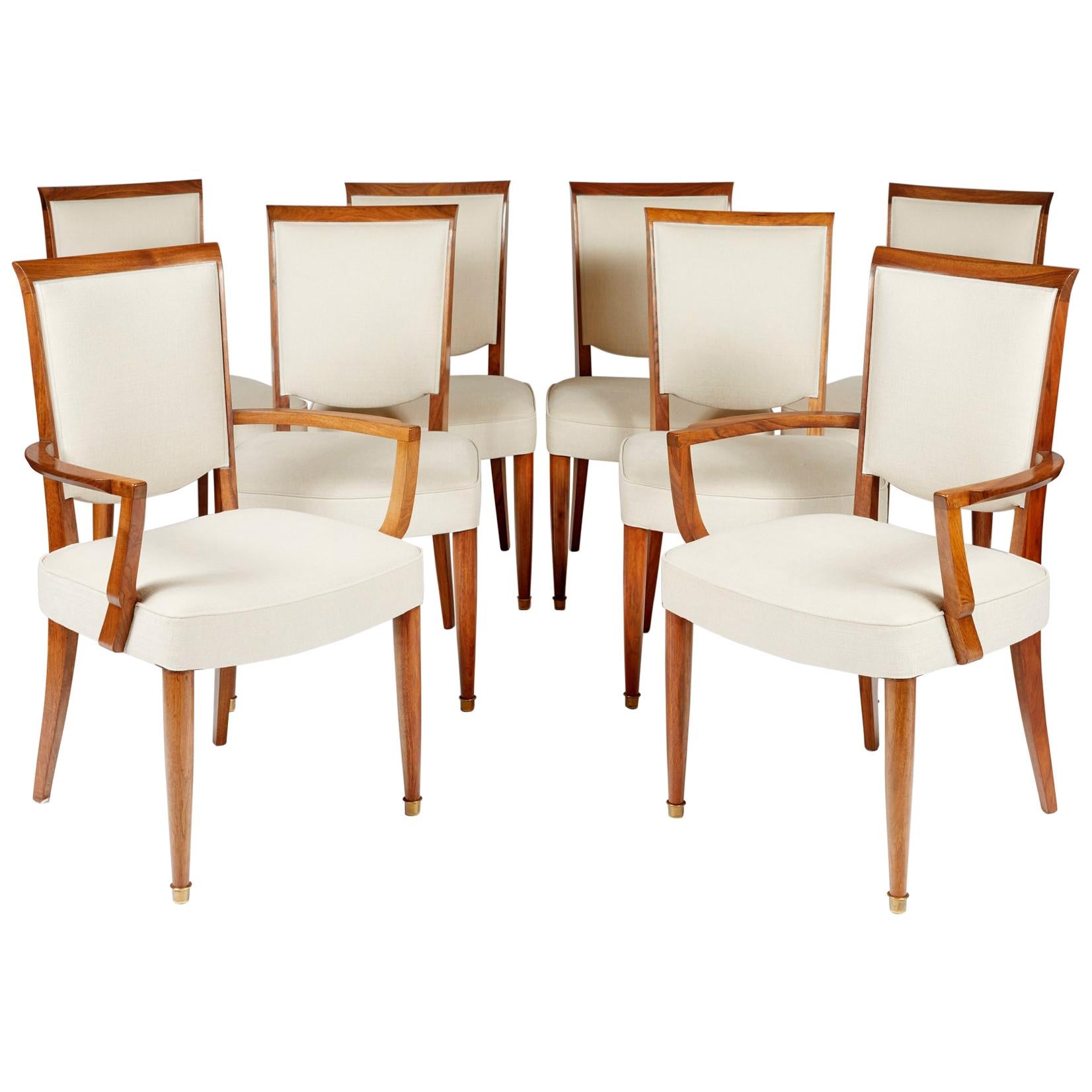 Jules Leleu Set of Six Chairs and Two Armchairs, circa 1930