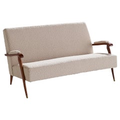 Jules Leleu, Sofa, Mahagoni, Messing, Stoff, Frankreich, 1960er Jahre