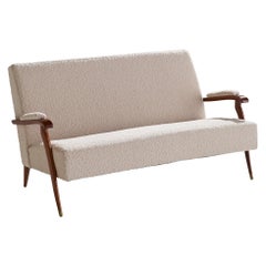 Jules Leleu, Sofa, Mahogany, Brass, Fabric, France, 1960s