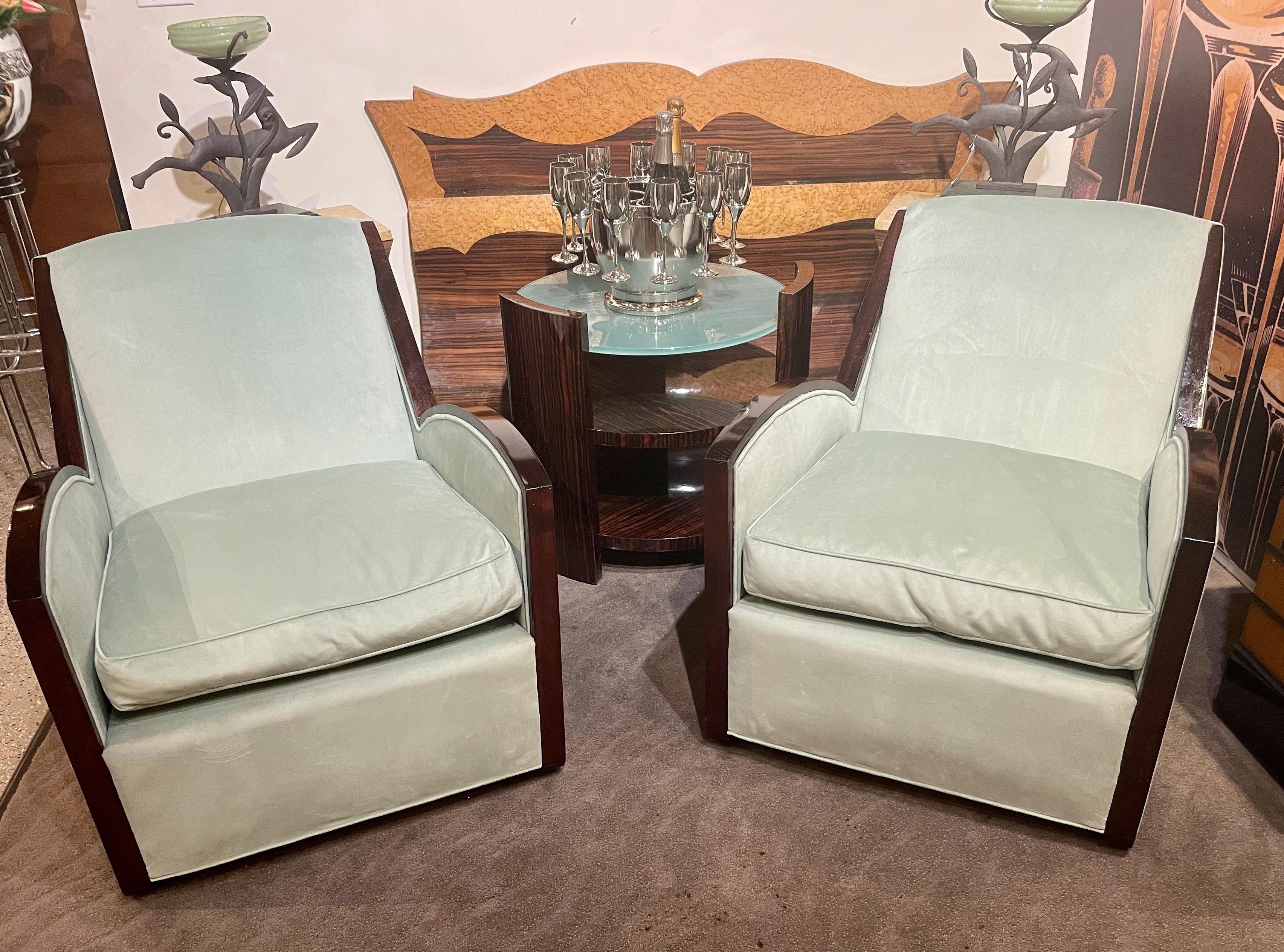 Argentine Jules Leleu Style Art Deco French Club Chairs Restored For Sale