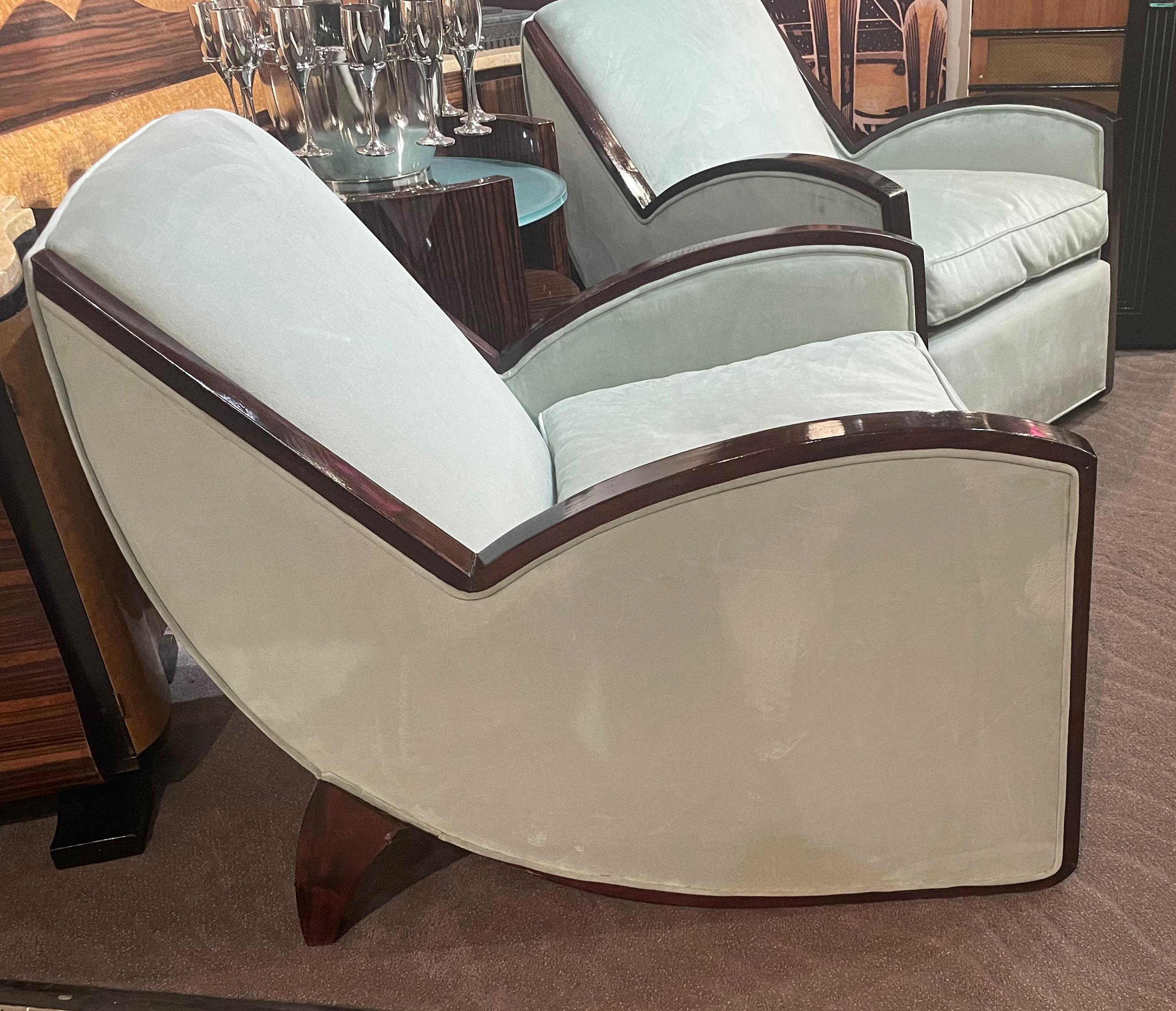 Contemporary Jules Leleu Style Art Deco French Club Chairs Restored For Sale