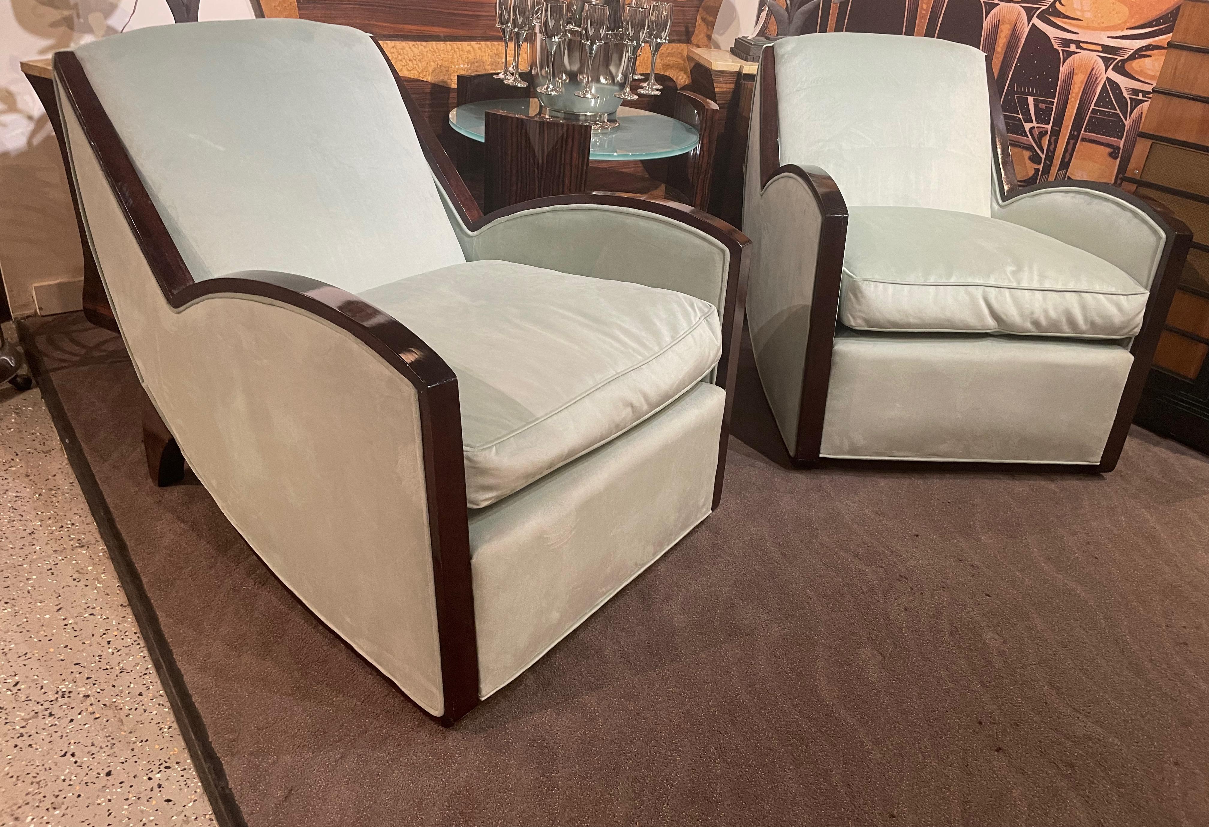 Jules Leleu Style Art Deco French Club Chairs Restored For Sale 2