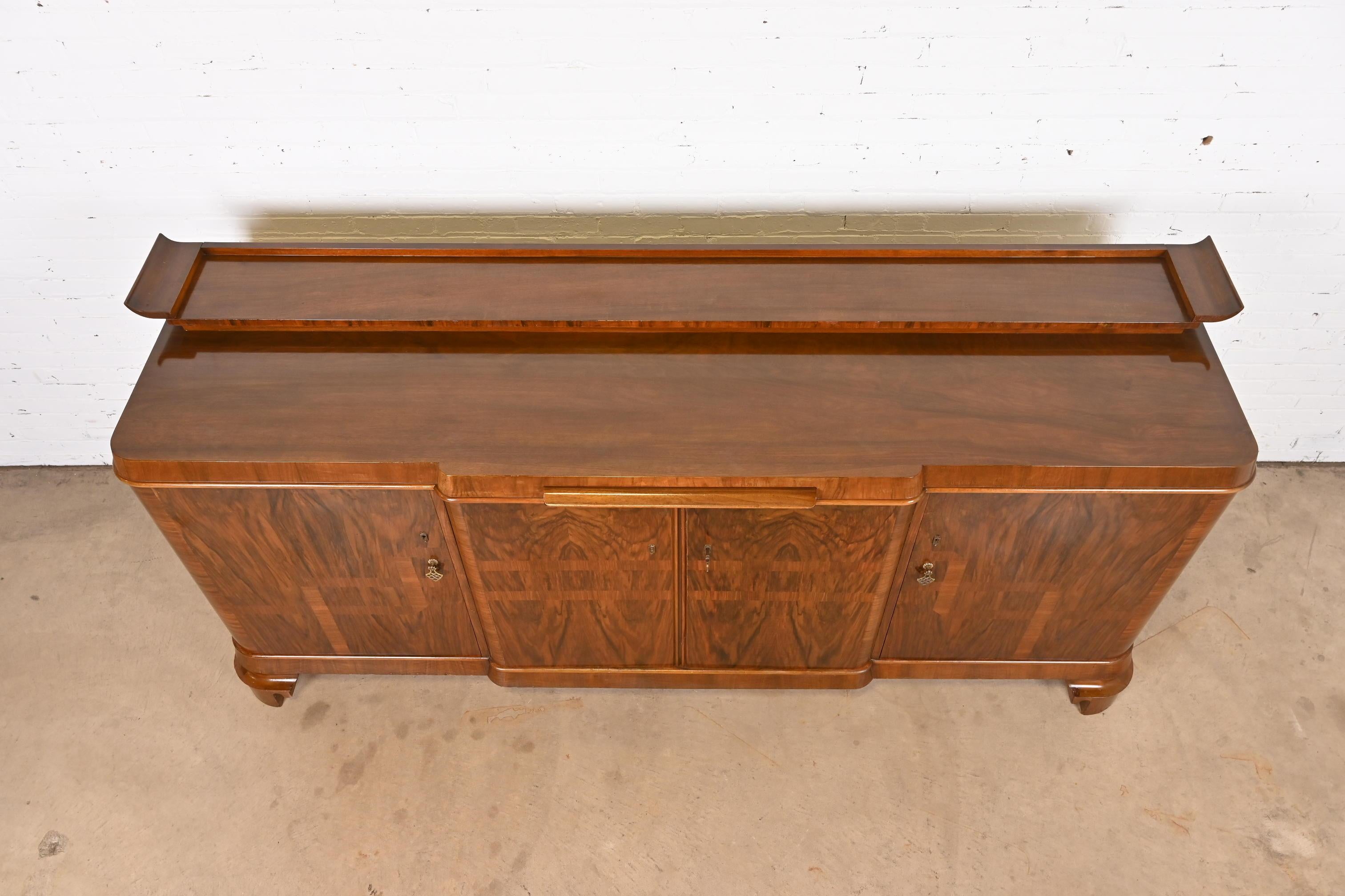 Jules Leleu Style French Art Deco Inlaid Burled Walnut Sideboard or Bar Cabinet For Sale 4