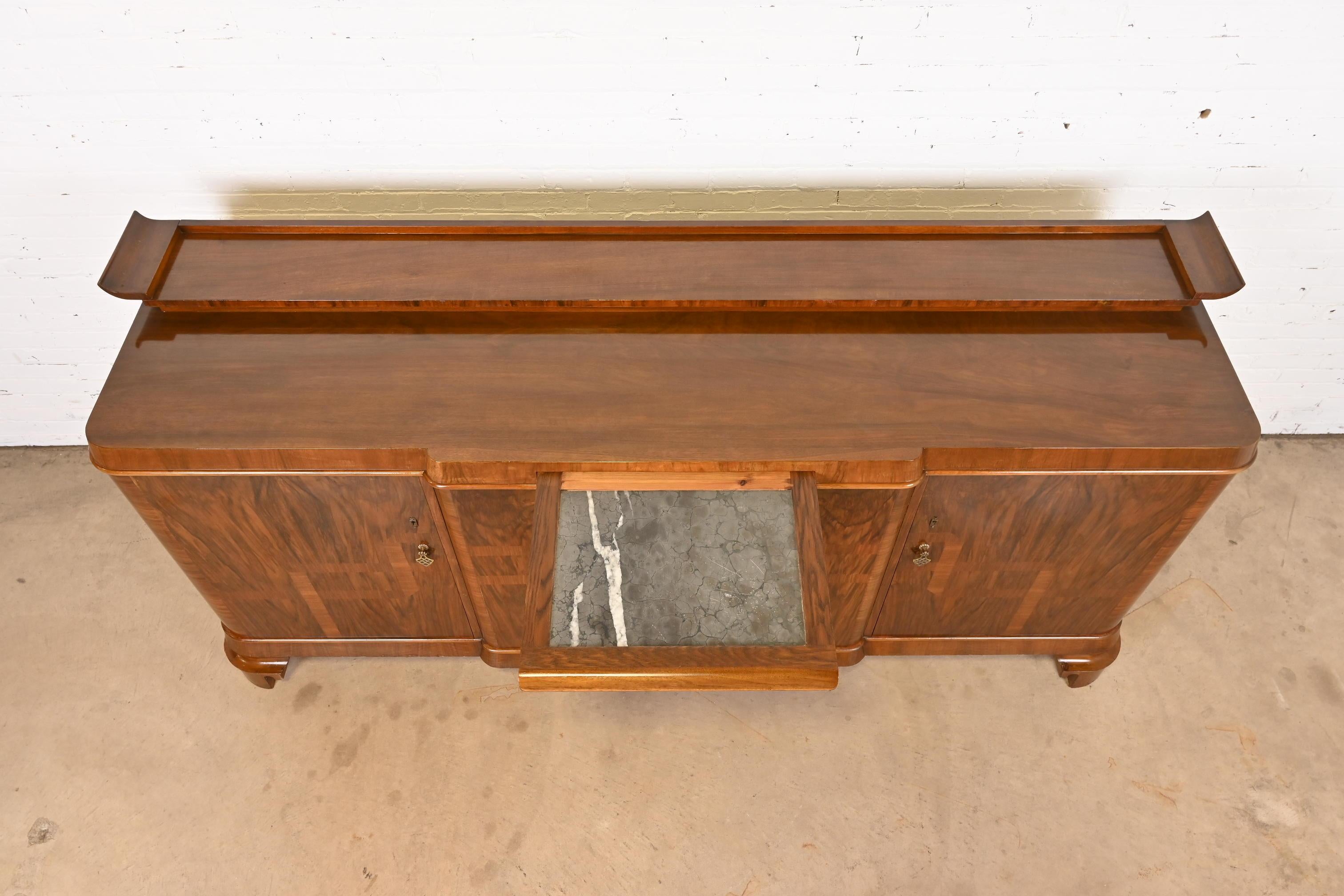 Jules Leleu Style French Art Deco Inlaid Burled Walnut Sideboard or Bar Cabinet For Sale 5