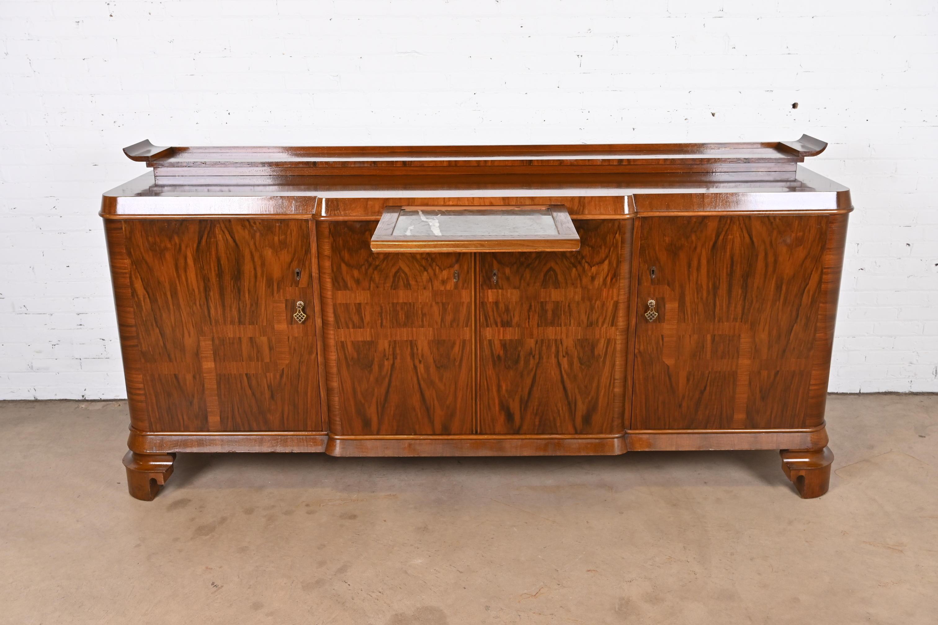 Jules Leleu Style French Art Deco Inlaid Burled Walnut Sideboard or Bar Cabinet For Sale 6