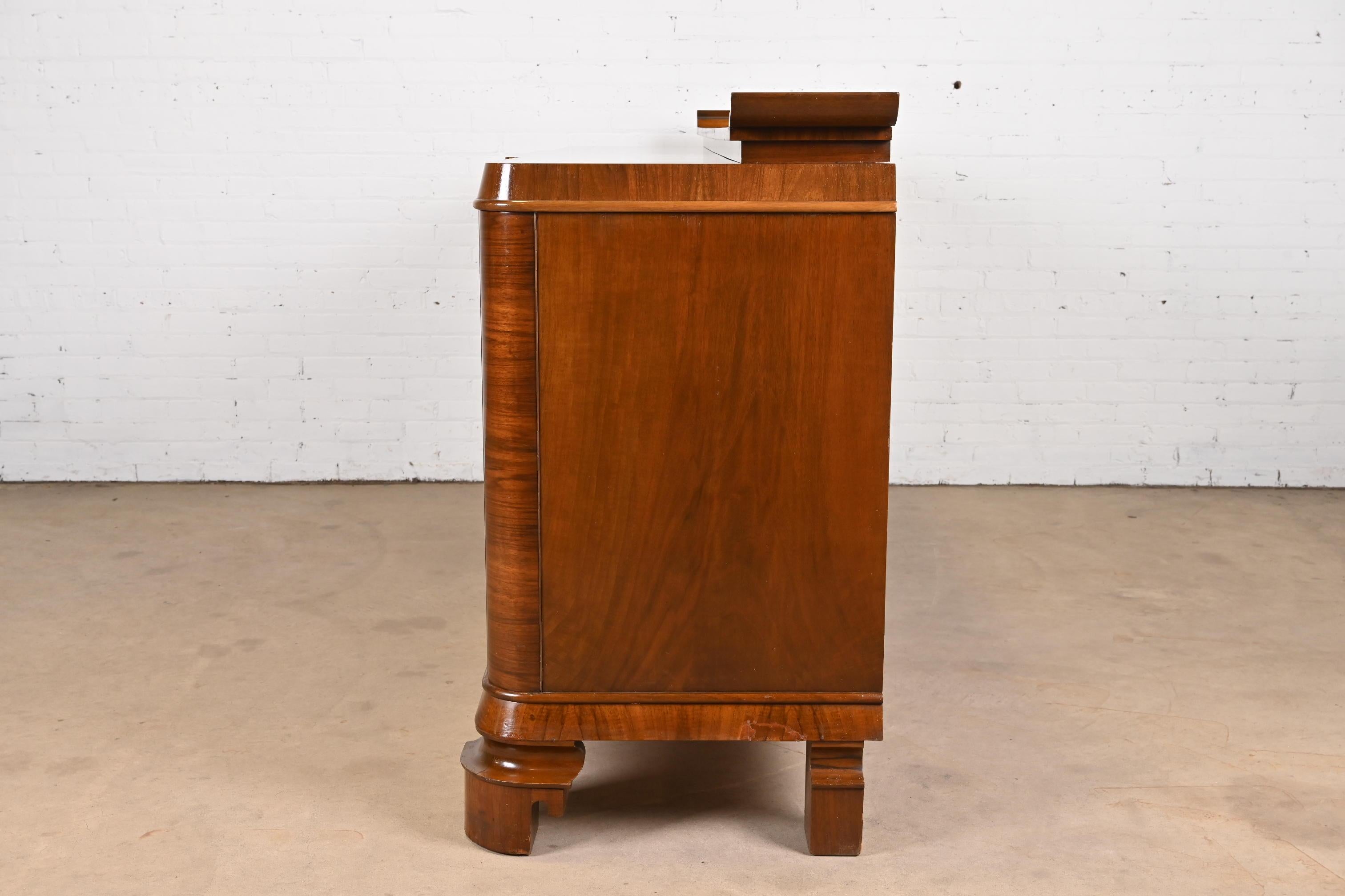 Jules Leleu Style French Art Deco Inlaid Burled Walnut Sideboard or Bar Cabinet For Sale 8