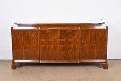Jules Leleu Style French Art Deco Inlaid Burled Walnut Sideboard or Bar Cabinet