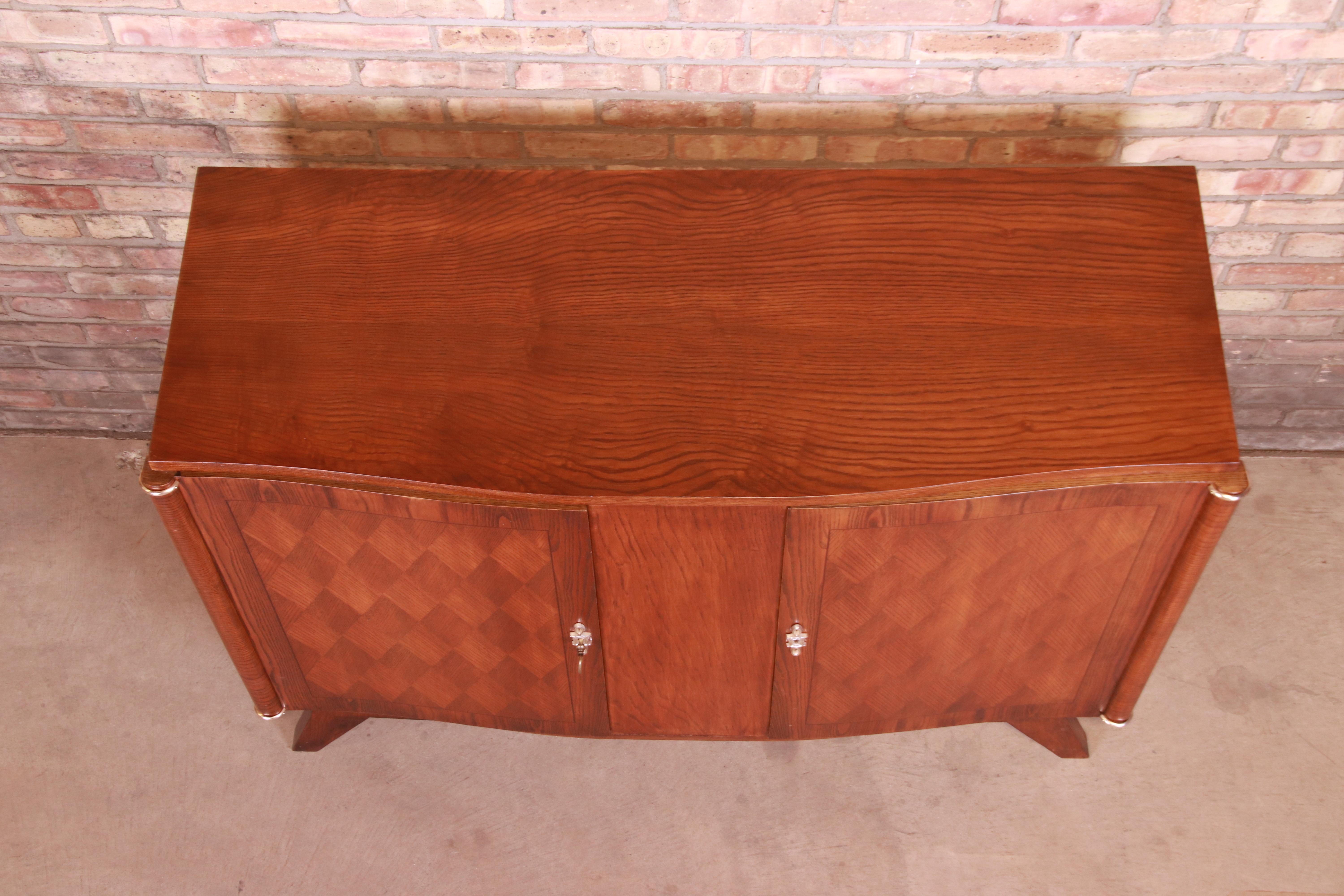 Jules Leleu Style French Art Deco Oak Parquetry Sideboard or Bar Cabinet 5