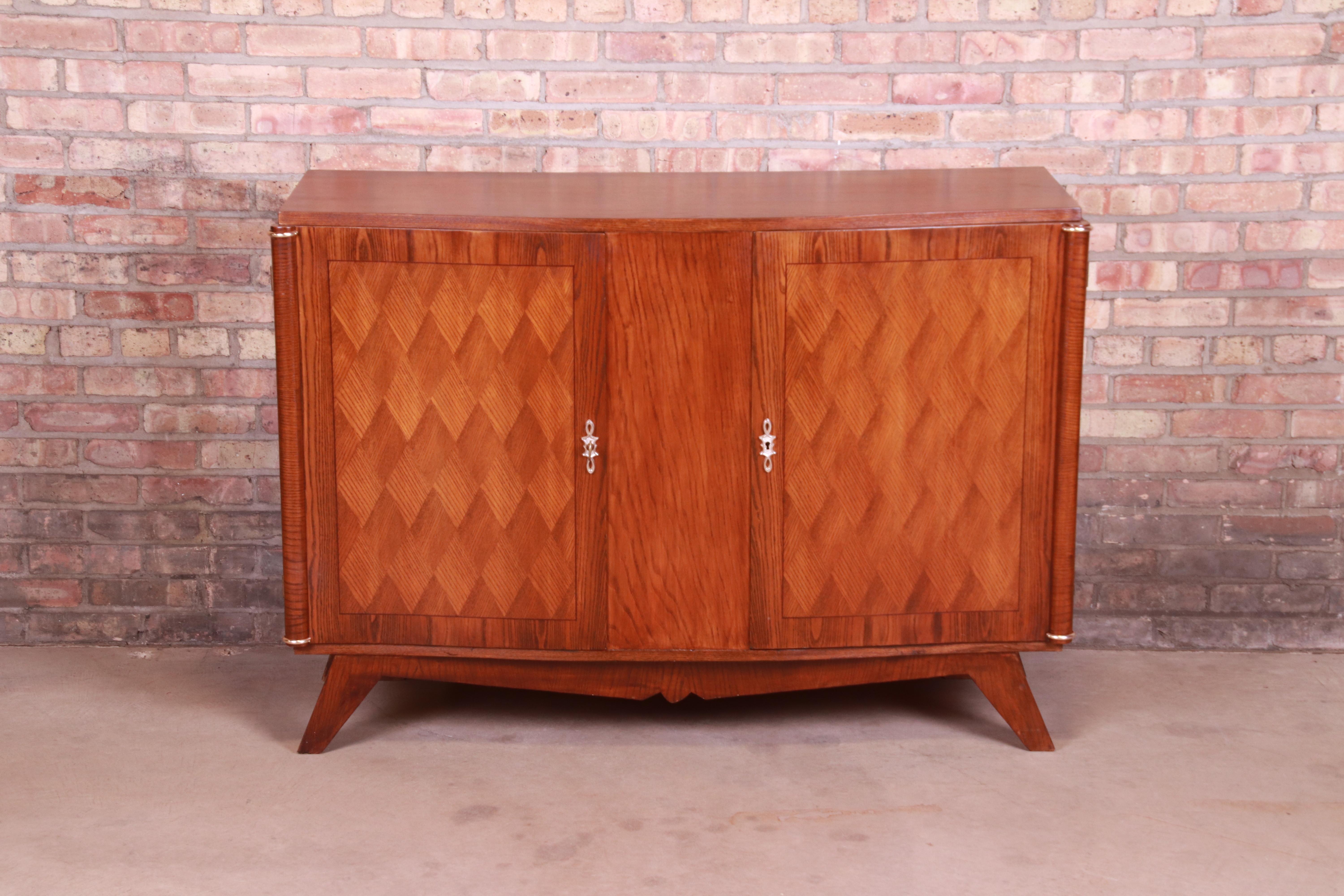 Jules Leleu Style French Art Deco Oak Parquetry Sideboard or Bar Cabinet In Good Condition In South Bend, IN