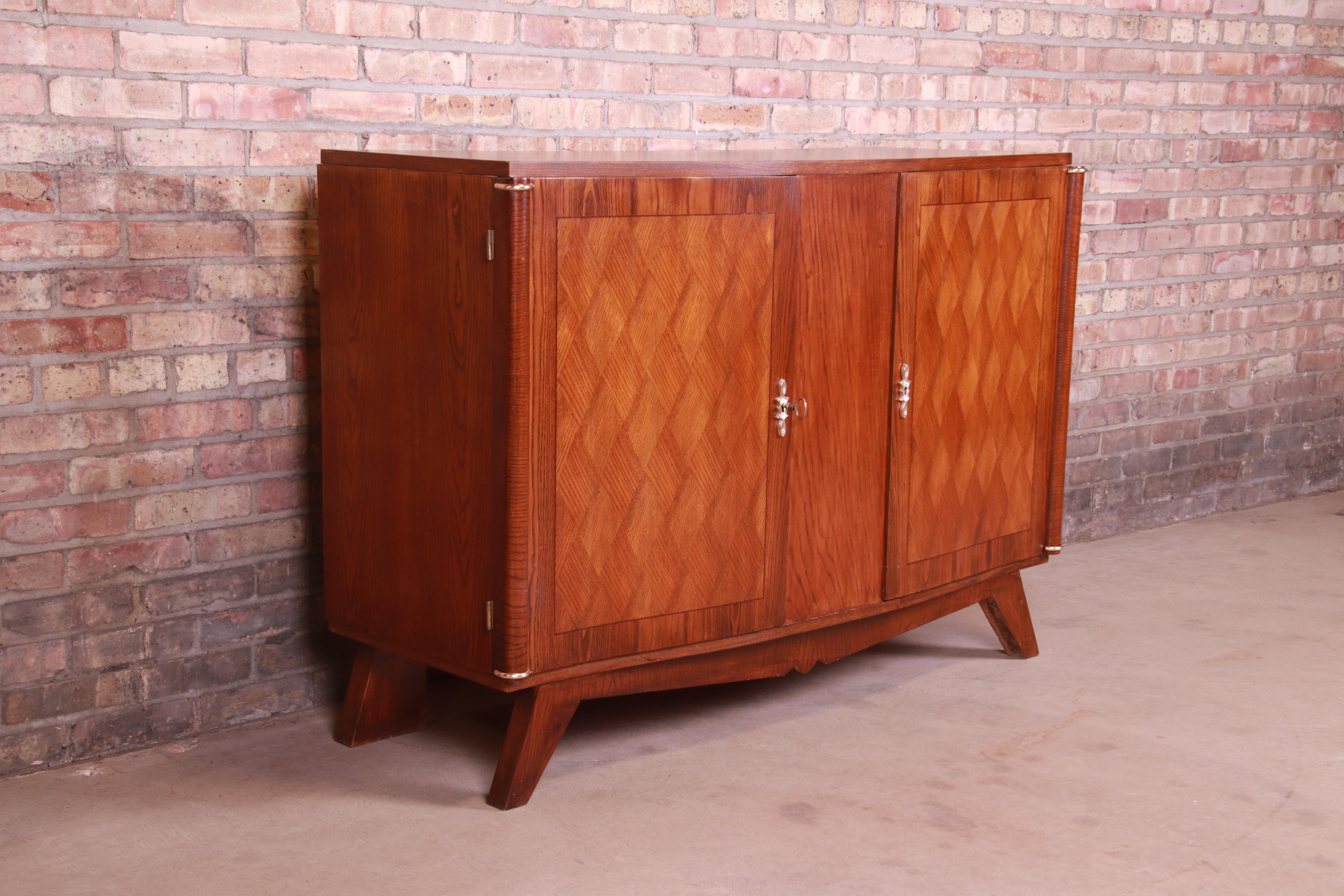 Jules Leleu Style French Art Deco Oak Parquetry Sideboard or Bar Cabinet 1