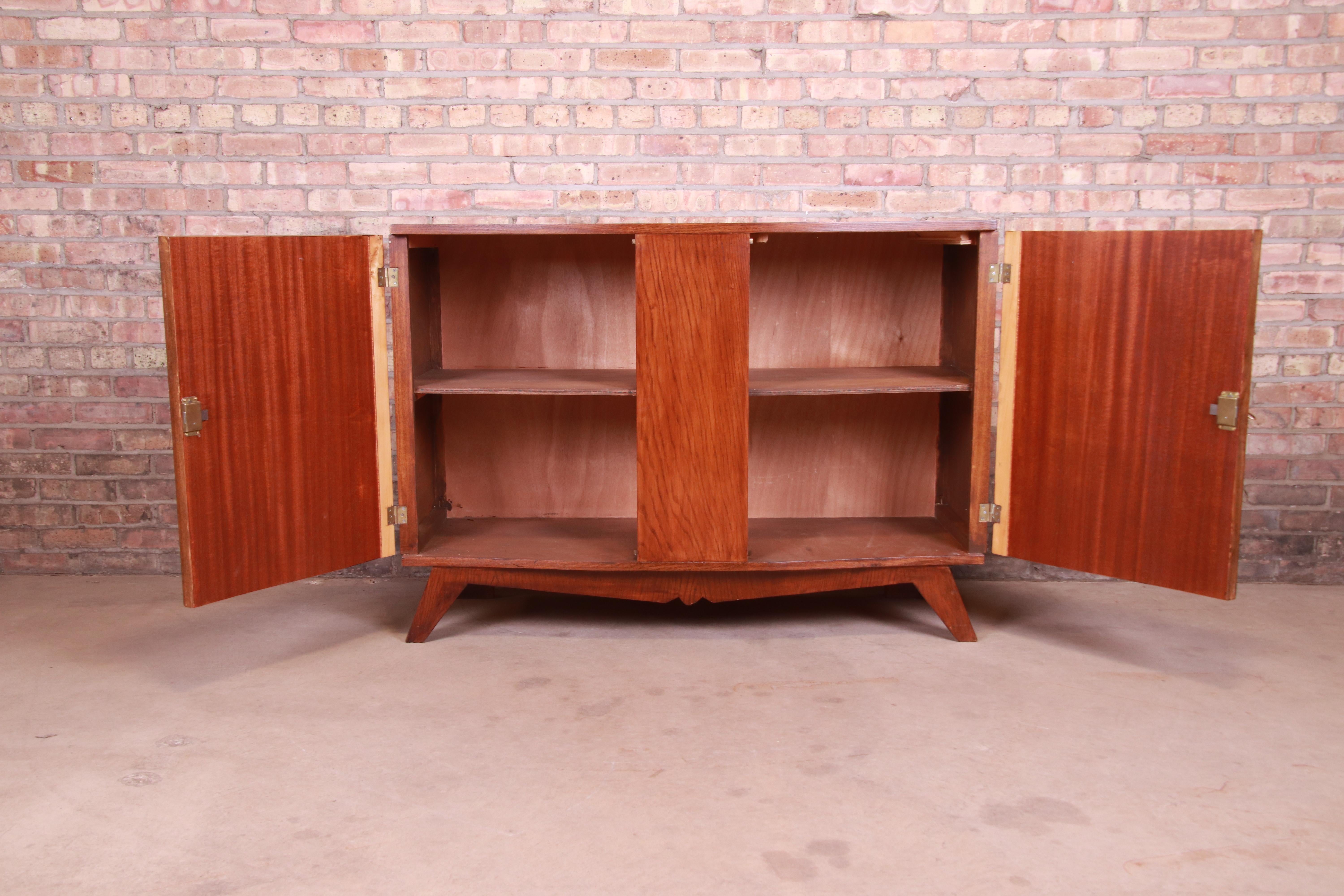 Jules Leleu Style French Art Deco Oak Parquetry Sideboard or Bar Cabinet 2