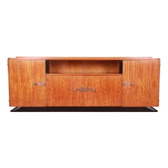 Jules Leleu Style French Art Deco Satinwood Monumental Sideboard or Bar Cabinet