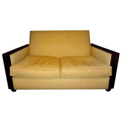 French Art Deco Loveseat Upholstered in Leather, Jules Leleu Attributed