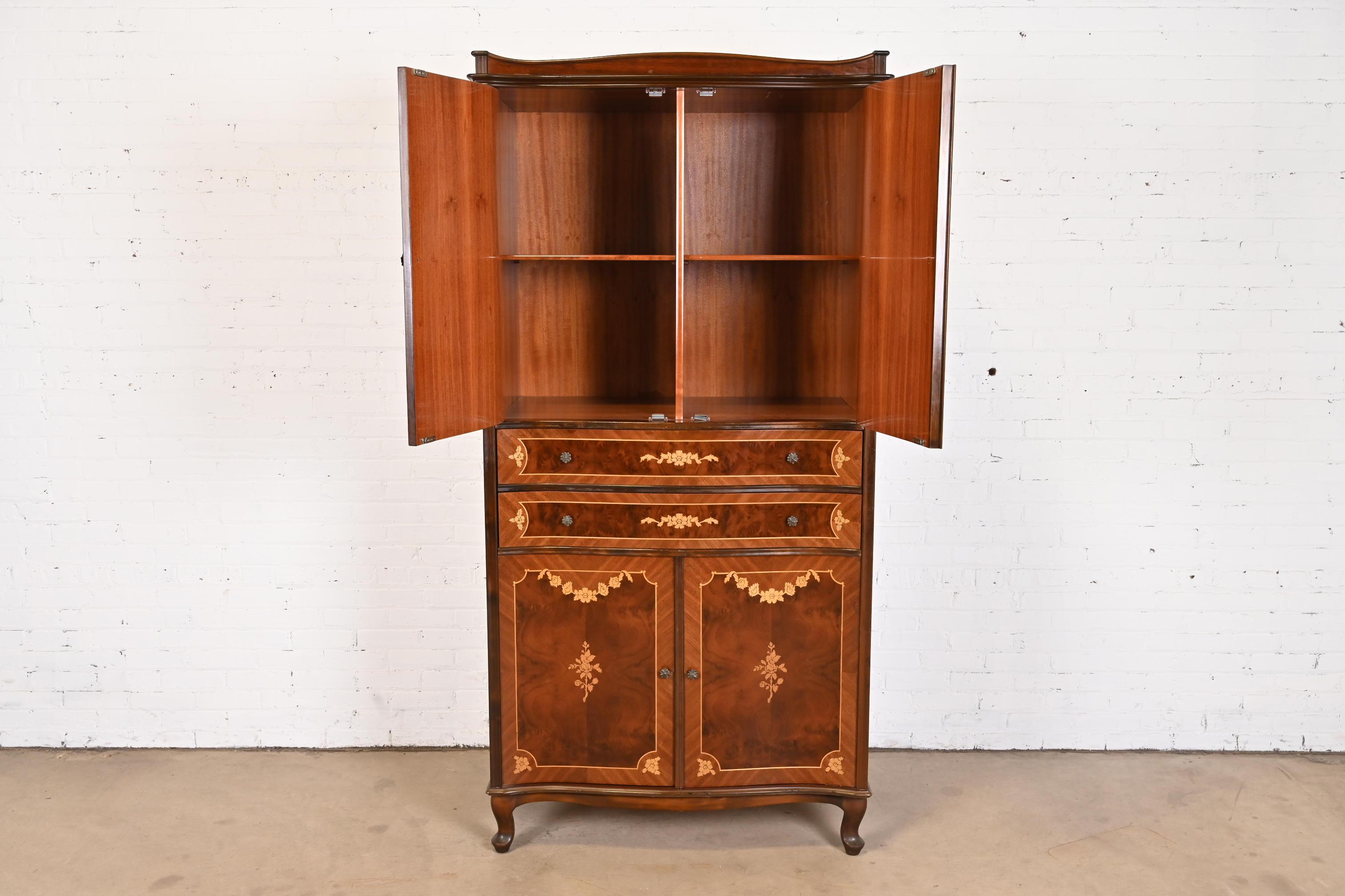Mid-20th Century Jules Leleu Style French Continental Inlaid Burled Mahogany Armoire Dresser