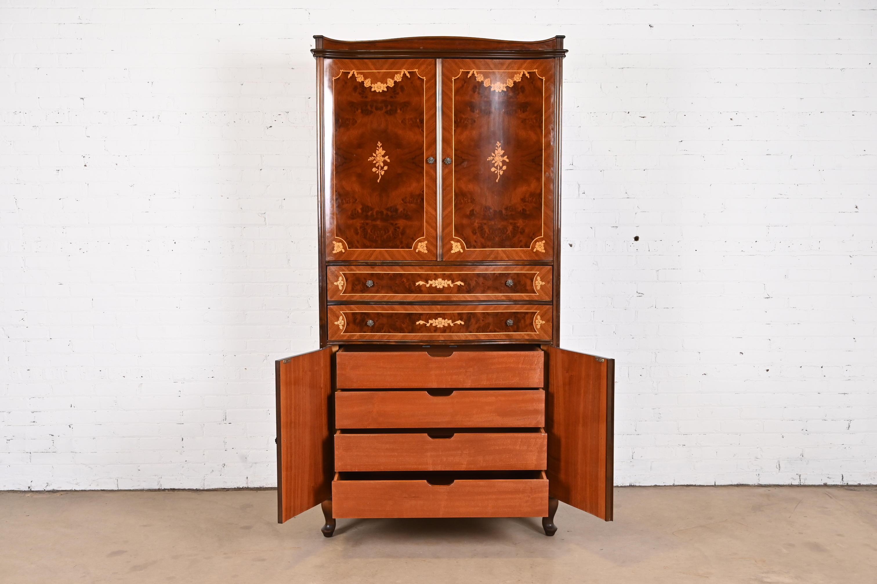 Jules Leleu Style French Continental Inlaid Burled Mahogany Armoire Dresser 2