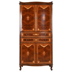 Jules Leleu Style French Continental Inlaid Burled Mahogany Armoire Dresser