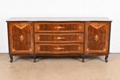 Jules Leleu Style French Continental Inlaid Burled Walnut Dresser, Circa 1940s