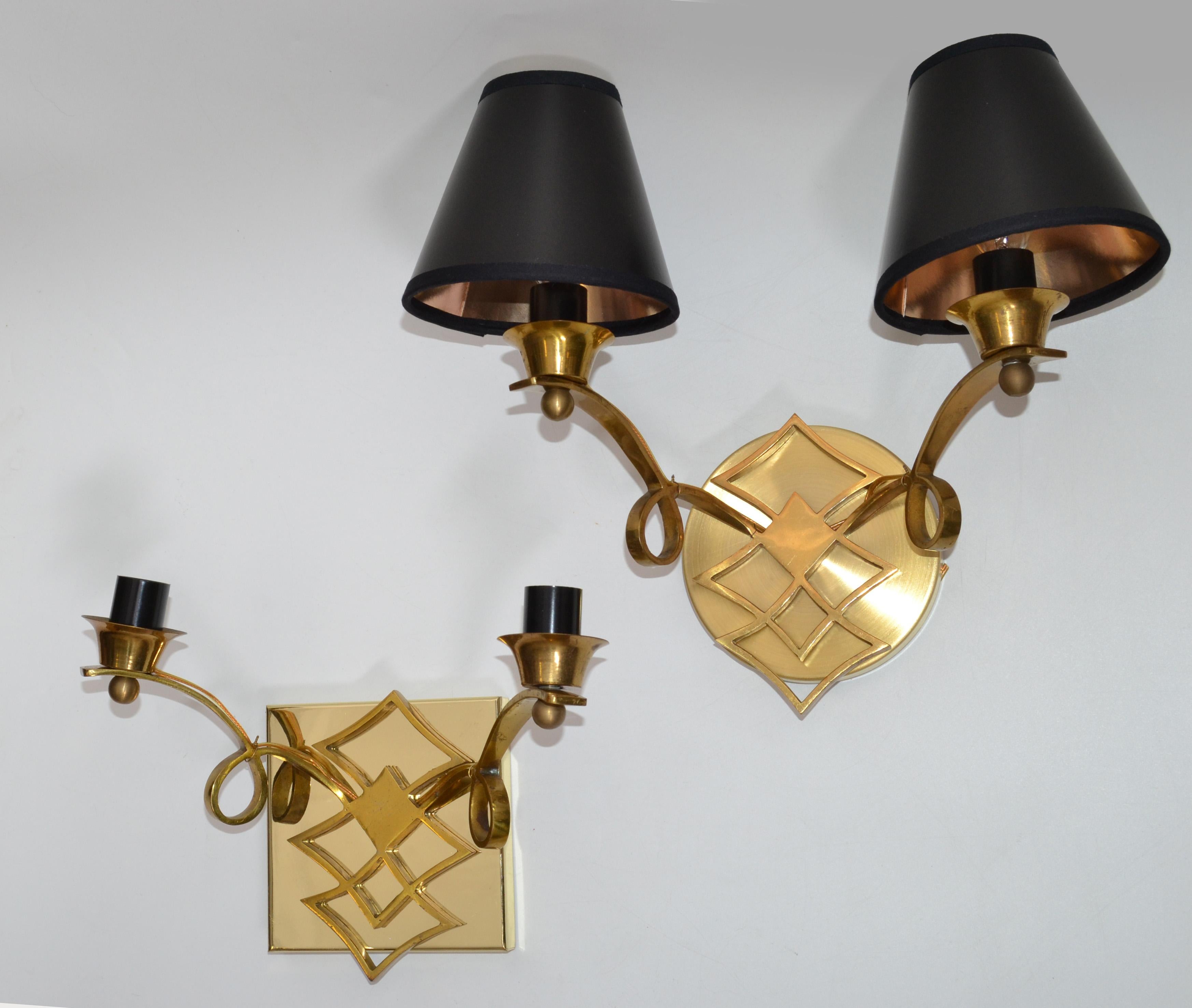 Jules Leleu Style French Neoclassical Brass Sconces, Wall Lights, Pair For Sale 7