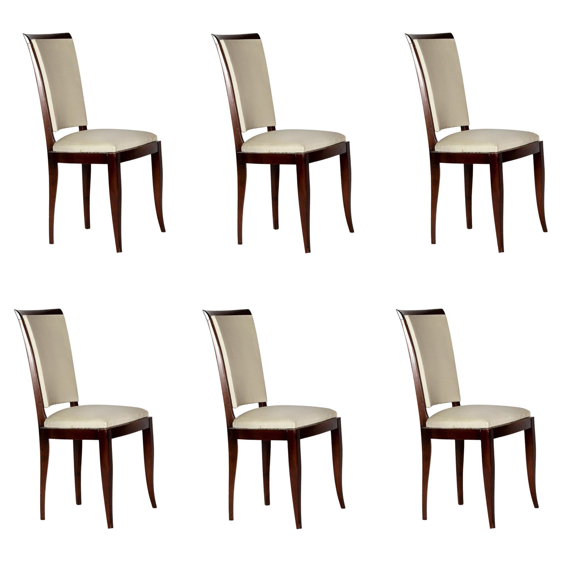 Jules Leleu Style Set Of Six Art Deco Dining Chairs, 20th Century