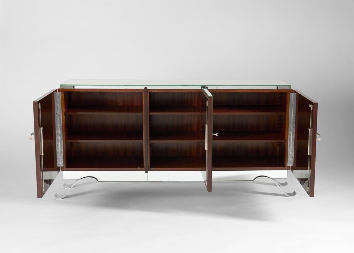 Art Deco Jules Leleu, Three-door Cabinet with Mirrored Front, France, c. 1936 For Sale