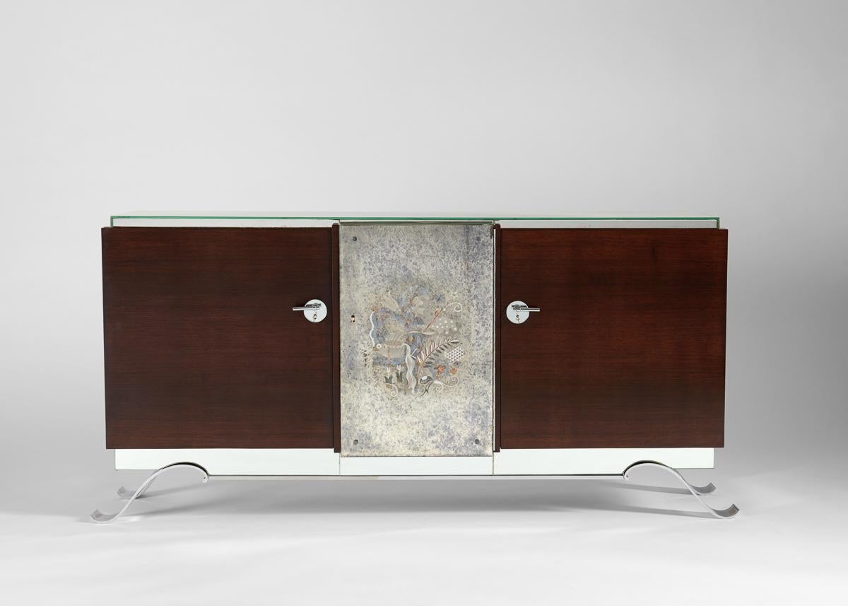 Jules Leleu, Three-door Cabinet with Mirrored Front, France, c. 1936 For Sale 2