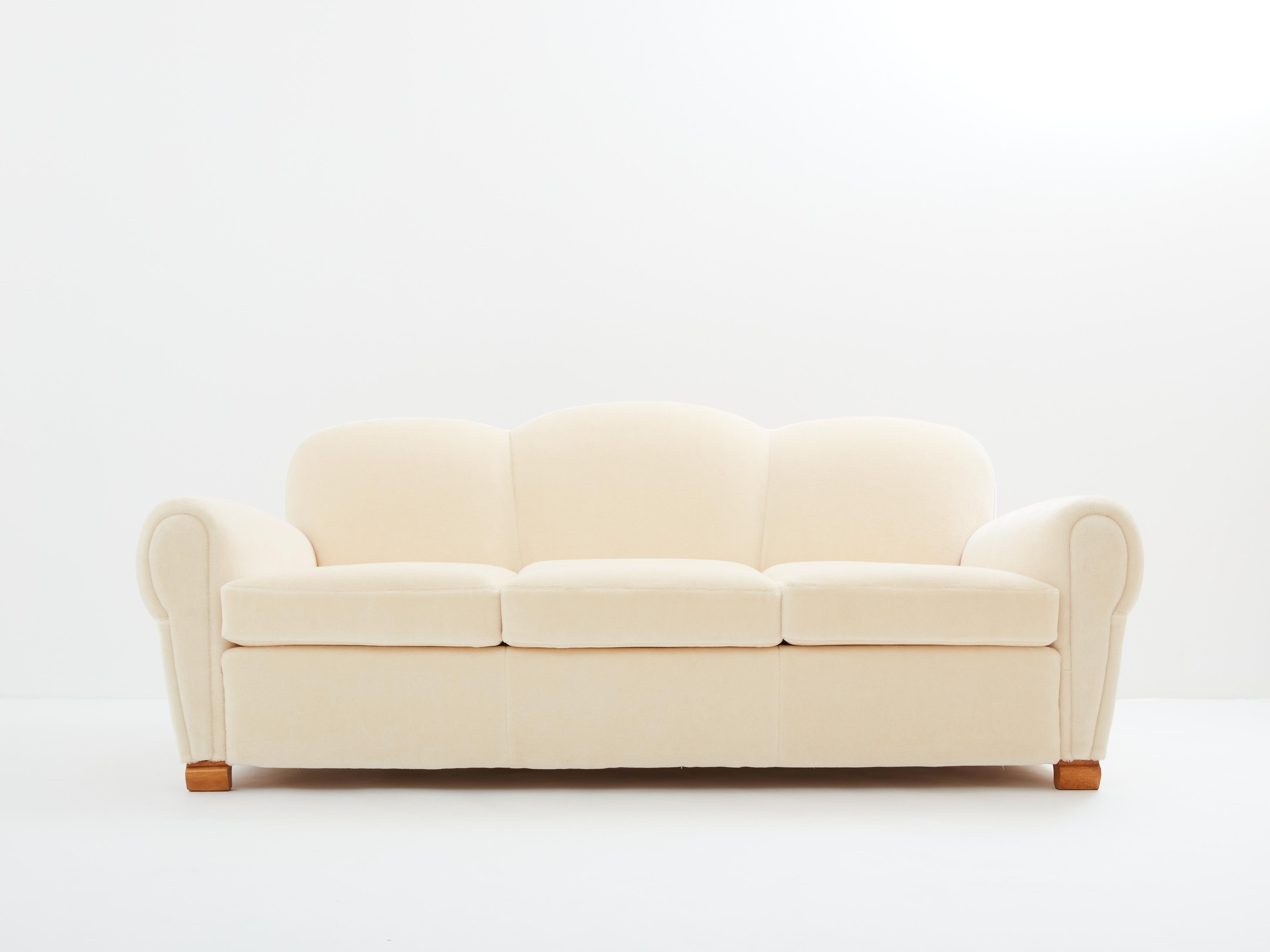 Jules Leleu three seater sofa mohair velvet 1940s For Sale 5
