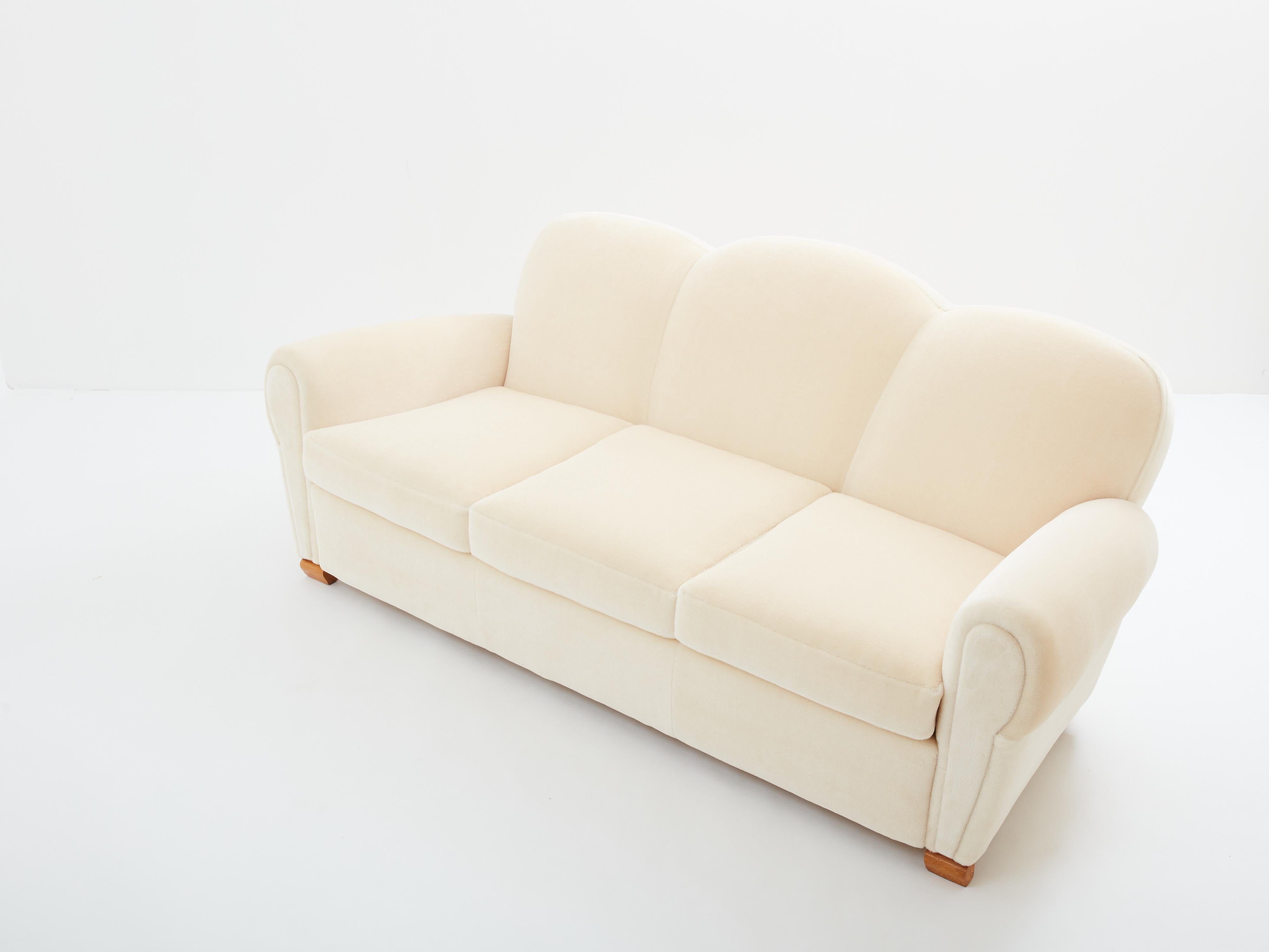 Jules Leleu three seater sofa mohair velvet 1940s For Sale 6