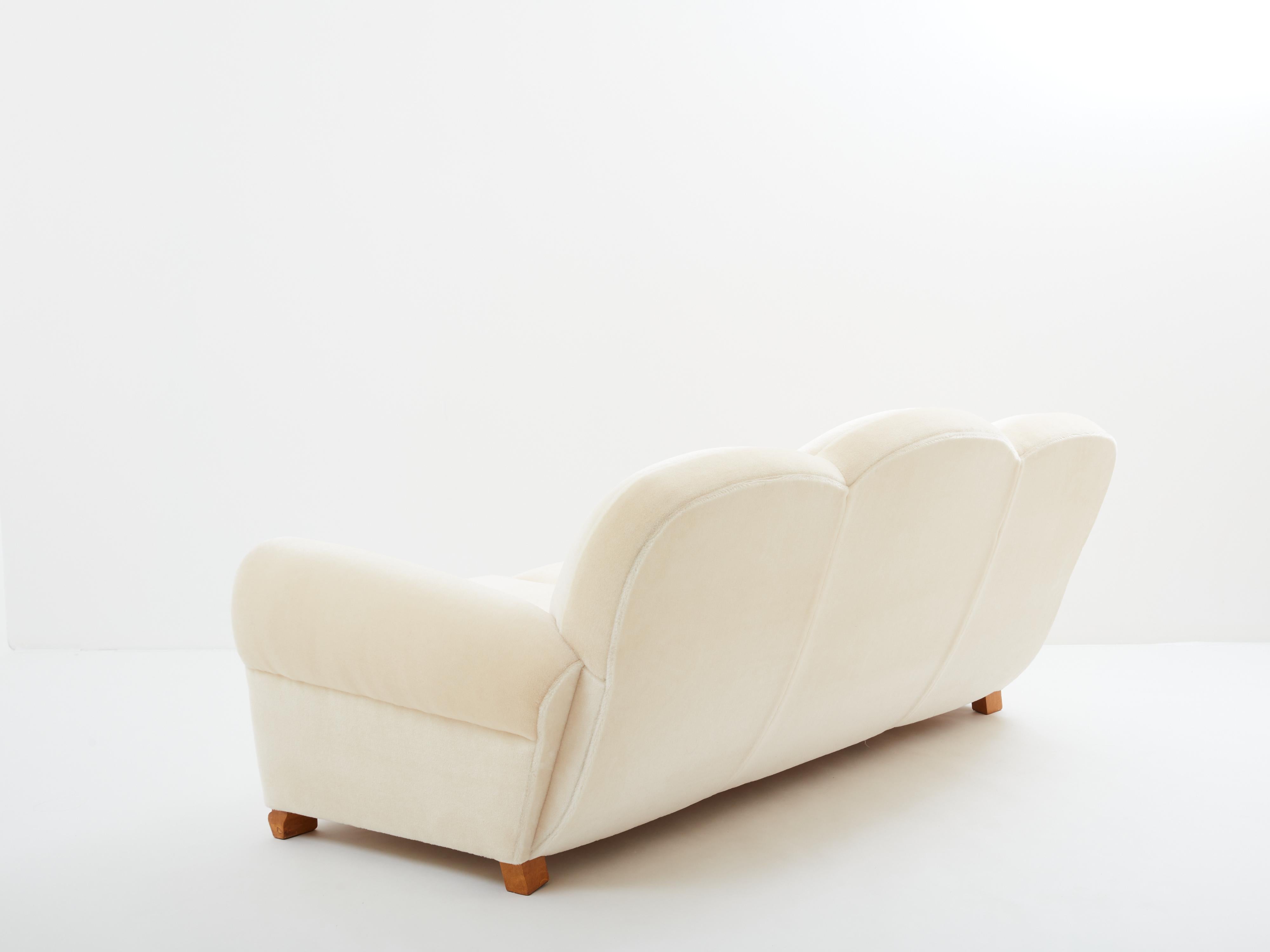 Jules Leleu three seater sofa mohair velvet 1940s For Sale 1