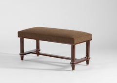 Jules Leleu, Upholstered Bench with Bronze Sabots & Storage Seat, France, 1940s