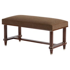 Jules Leleu, Upholstered Bench with Bronze Sabots & Storage Seat, France, 1940s