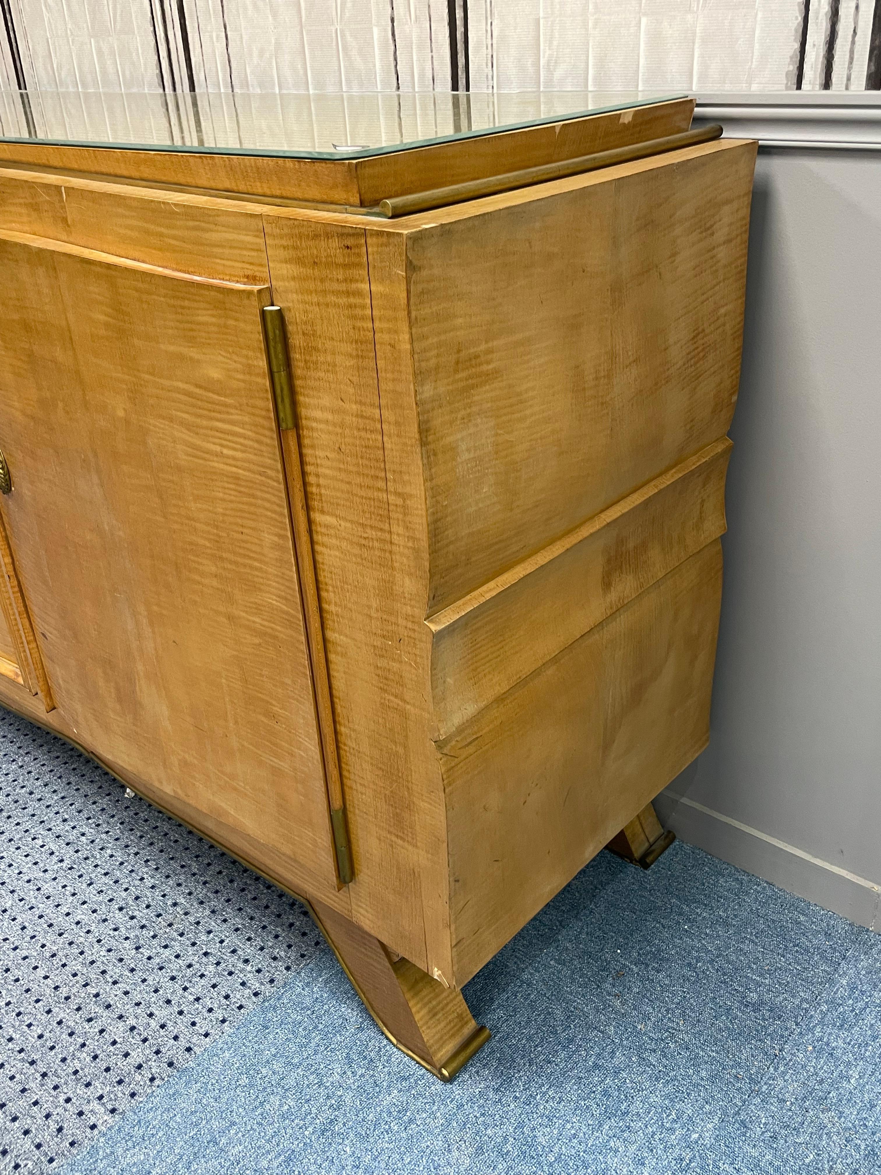 Art Deco Jules Leleu , very large and elegant sycamore art deco sideboard circa 1935 For Sale