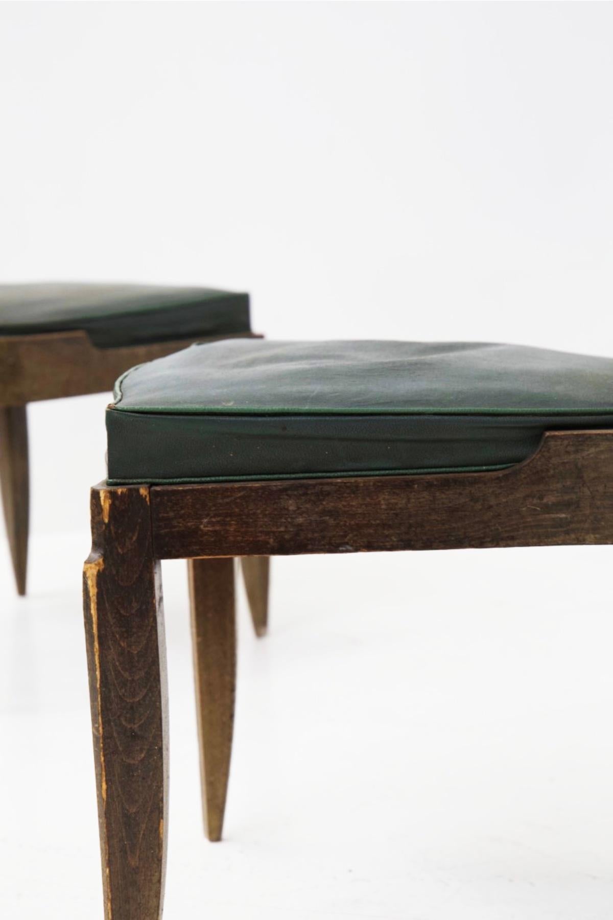 Jules Leleu Vintage Chairs in Wood and Green Leather For Sale 13