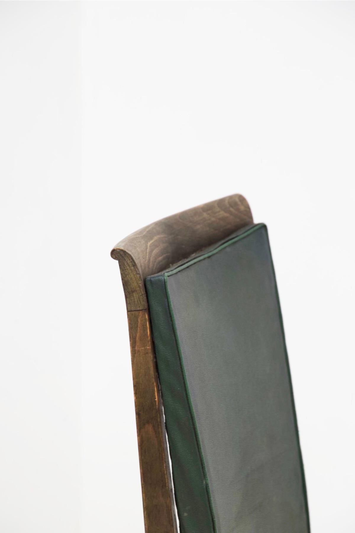 Jules Leleu Vintage Chairs in Wood and Green Leather In Good Condition For Sale In Milano, IT