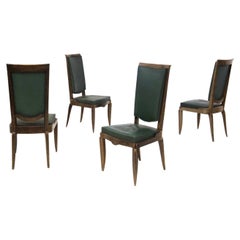 Jules Leleu Vintage Chairs in Wood and Green Leather